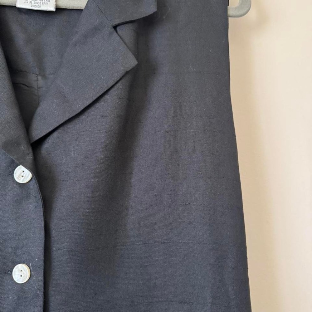 90s Black Raw Silk Longline Vest Jacqueline Ferrar size 14 shell buttons - Picture 3 of 6